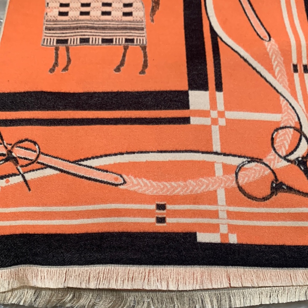 Reversible New Cashmere Western Horse Scarf Shawl Pashmina Blanket Wrap wFringe - Picture 3 of 6